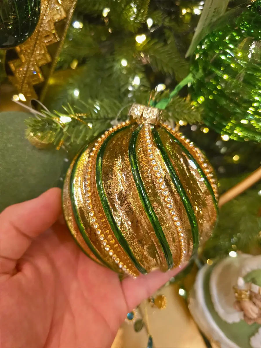 Bola de Vidro Dourado com Verde 11,4 cm