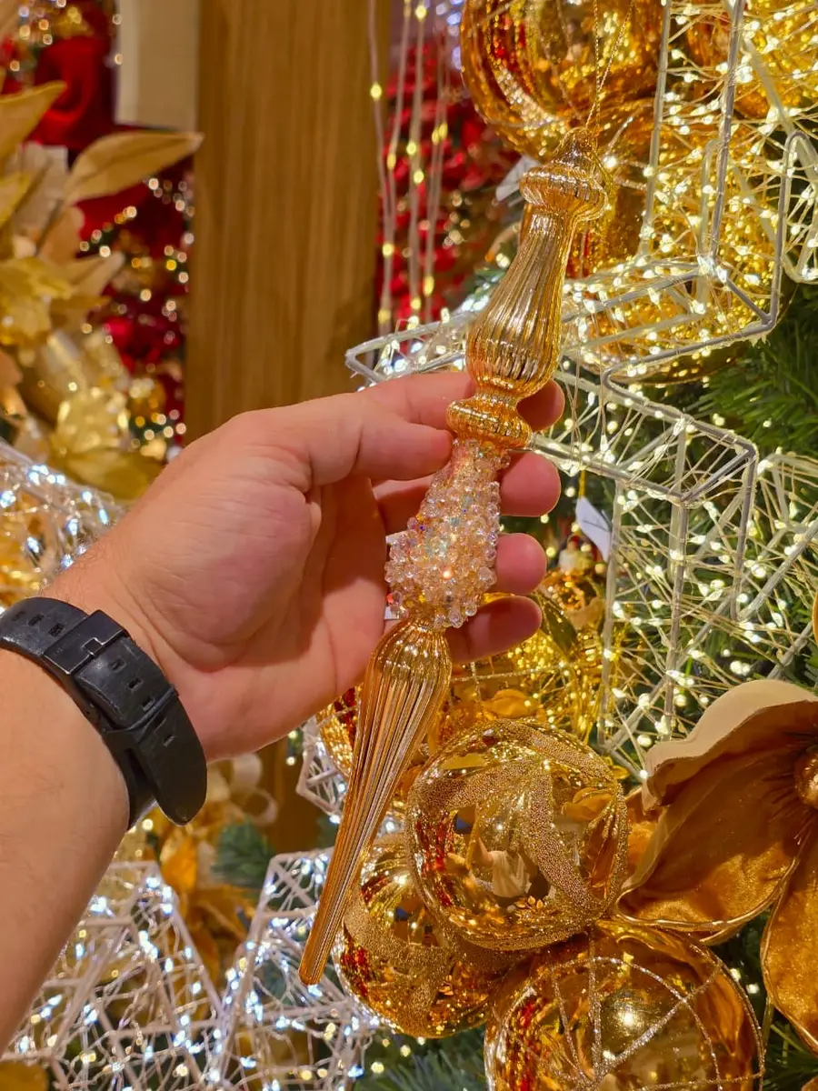 Bola Ornamento Gota de Vidro Dourado 26 cm